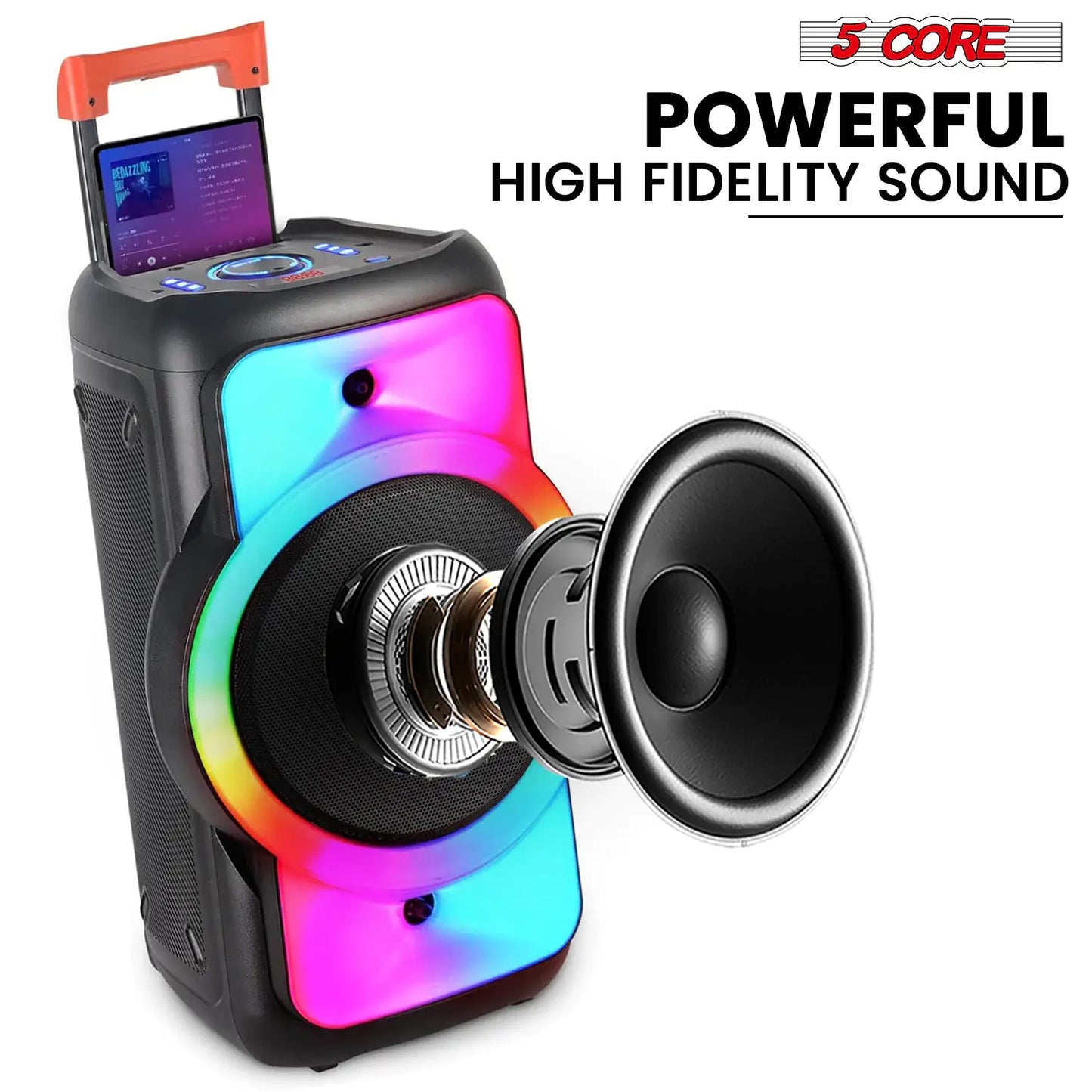 5Core Bluetooth Party Speaker 12 inch PA RGB Partybox Karaoke Machine + 2 Wireless Mic