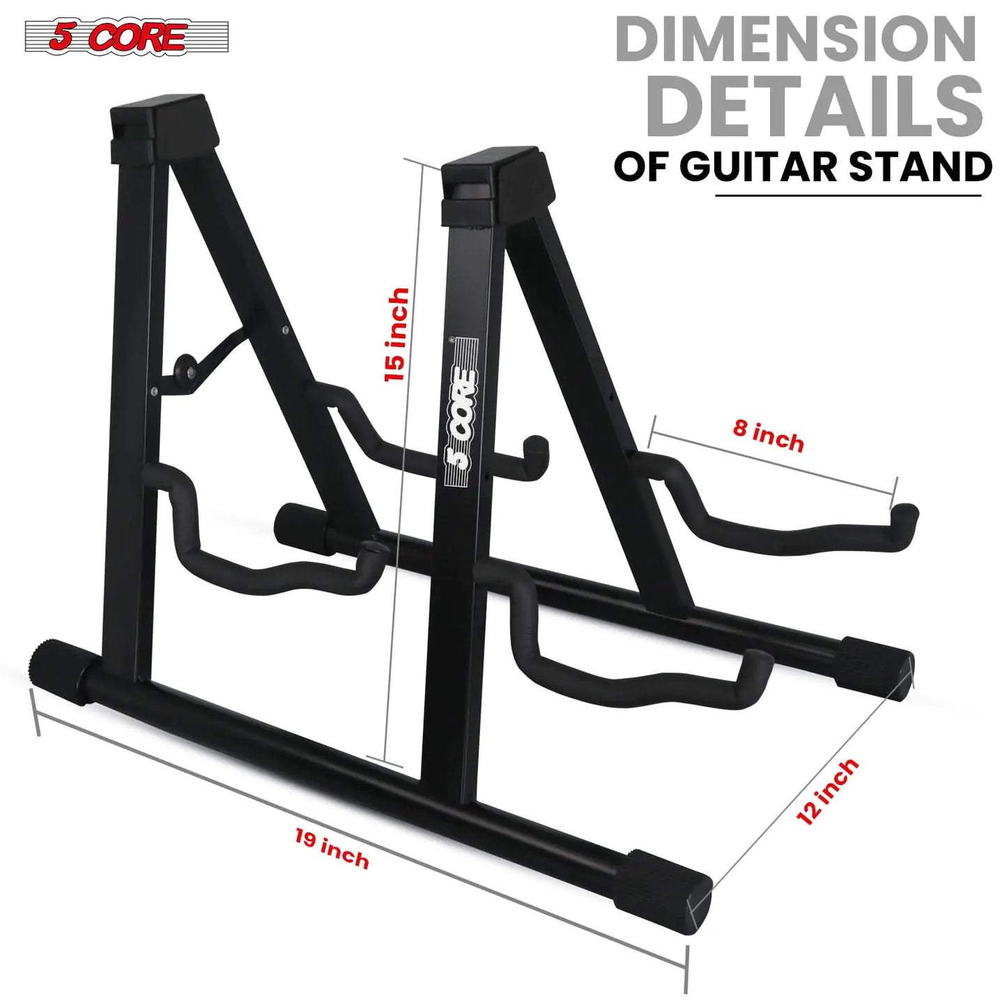 5Core Double Guitar Stand, Adjustable Floor Stand, A-Frame, Foldable, for Acoustic and Electric Guitars, Black Color