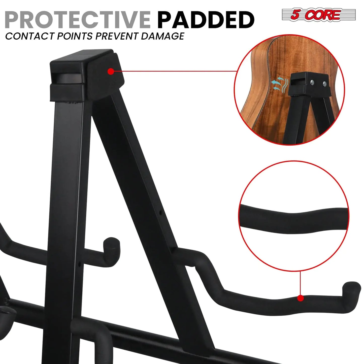 5Core Double Guitar Stand, Adjustable Floor Stand, A-Frame, Foldable, for Acoustic and Electric Guitars, Black Color