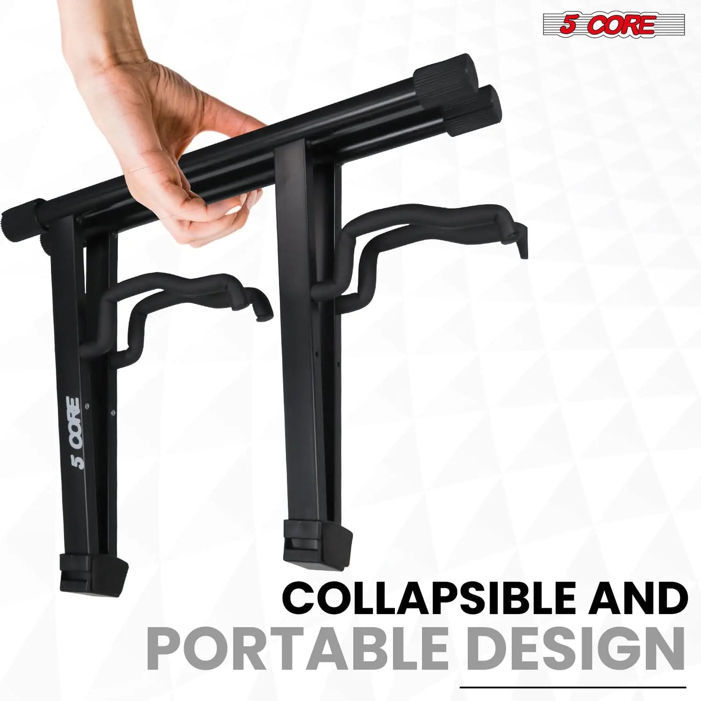 5Core Double Guitar Stand, Adjustable Floor Stand, A-Frame, Foldable, for Acoustic and Electric Guitars, Black Color