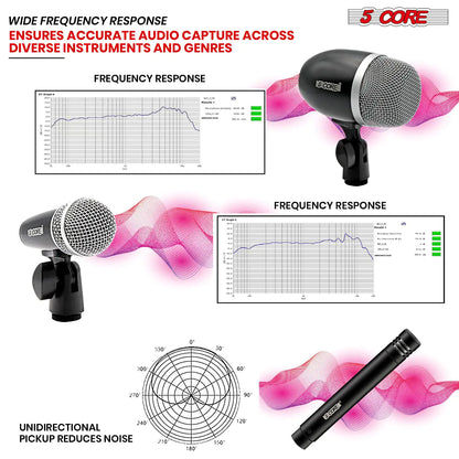 Microphone à condensateur XLR 5Core pour conga, caisse claire et toms, kit de batterie