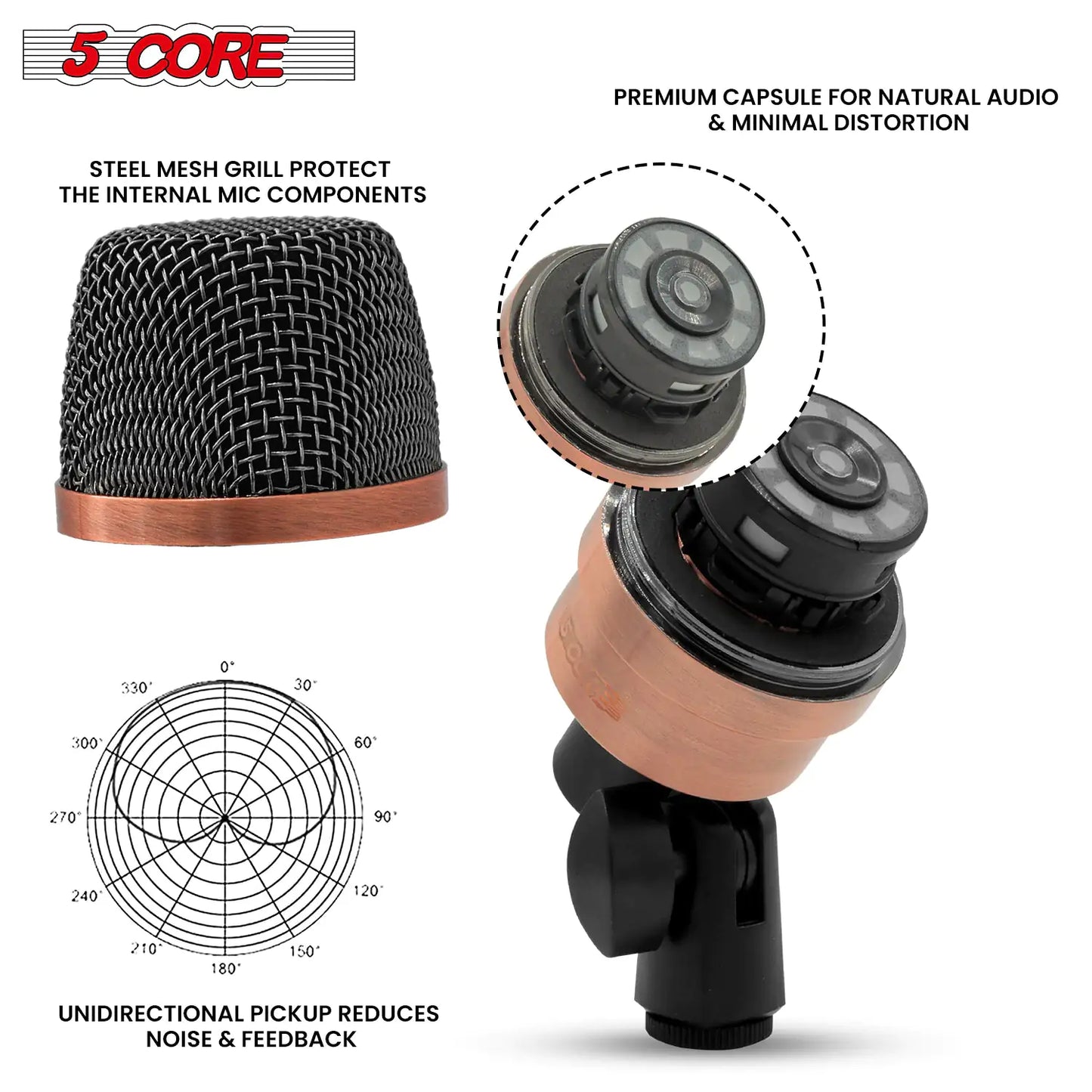 Microphone à condensateur XLR 5Core pour conga, caisse claire et toms, kit de batterie