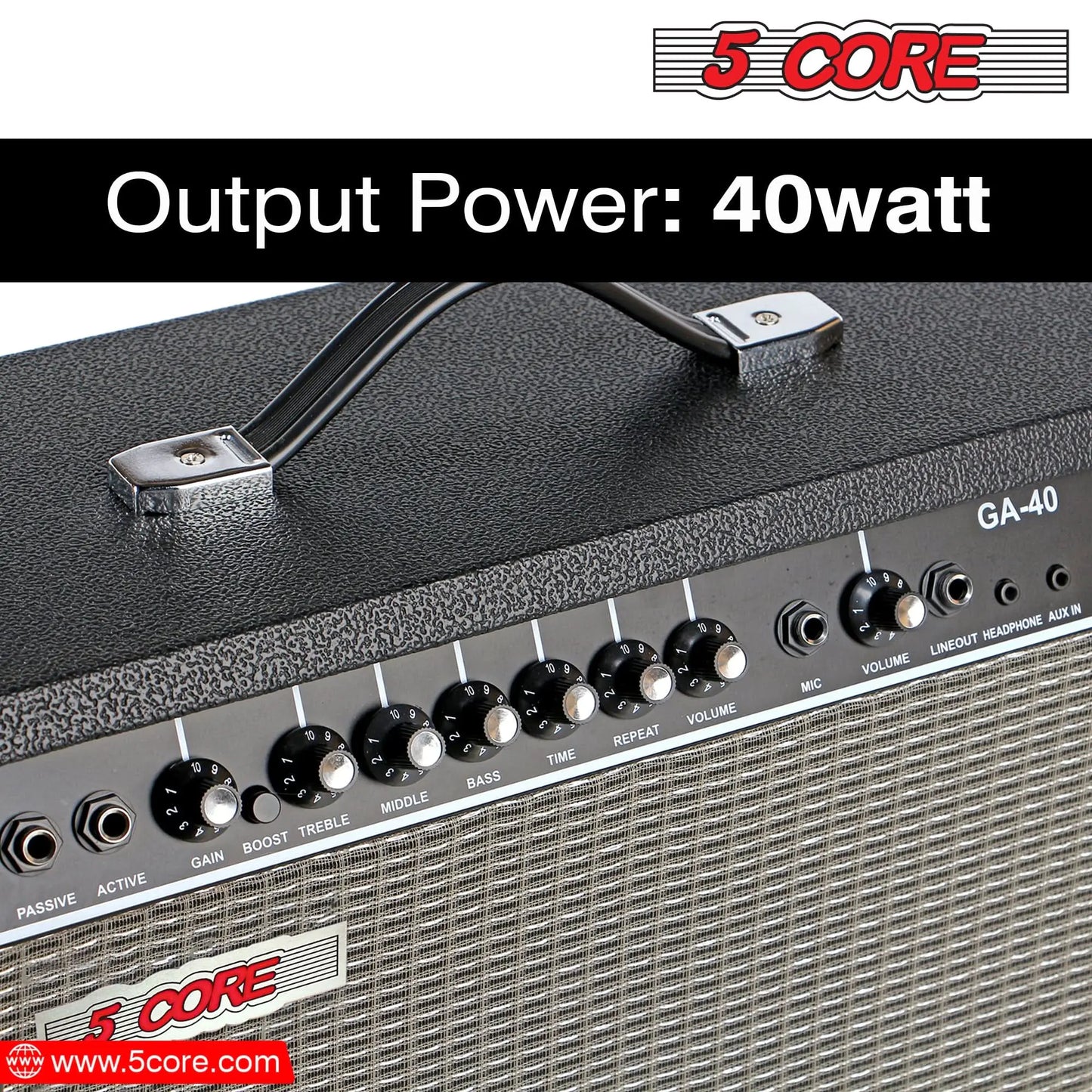 5 Core Guitar Amplifier for Portable Acoustic Electric Bass, 40W Practice Amp BLACK.