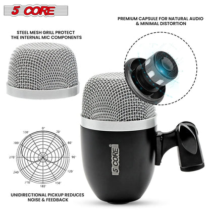 5Core XLR Condenser Microphone for Conga, Snare and Toms, Drum Kit BLACK