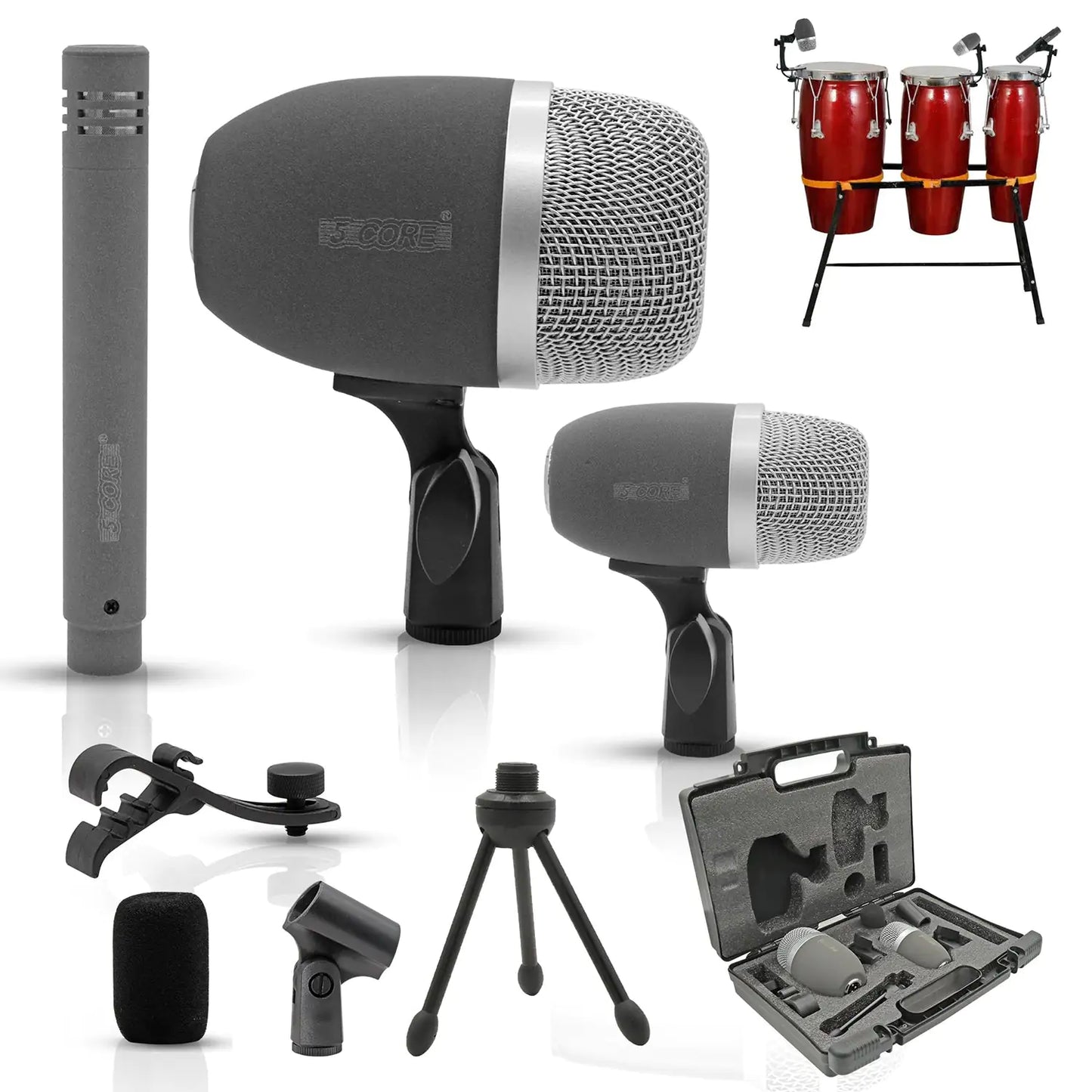 Microphone à condensateur XLR 5Core pour conga, caisse claire et toms, kit de batterie