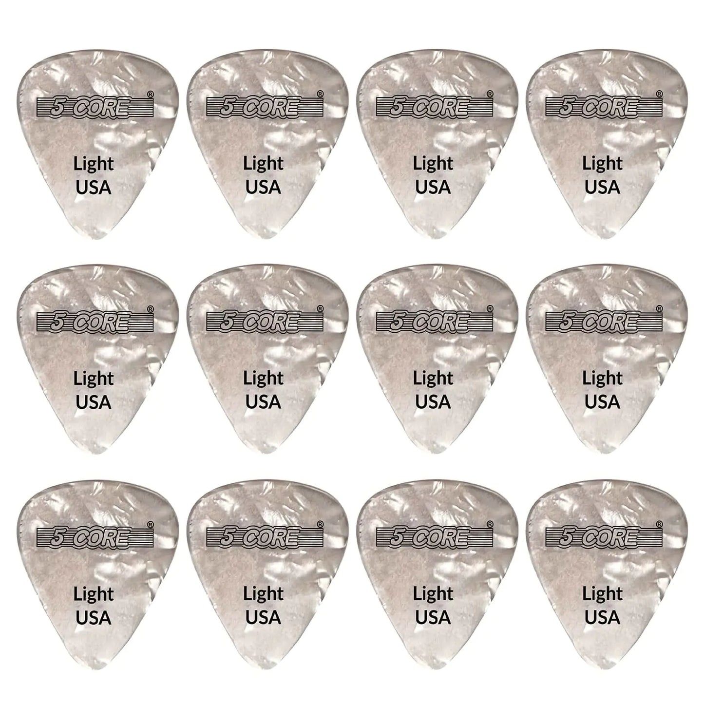 5Core Médiators de guitare en celluloïd épaisseur légère 0,46 mm - Guitares acoustiques et électriques basse BLANC