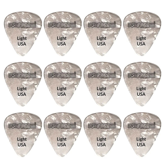 5Core Médiators de guitare en celluloïd épaisseur légère 0,46 mm - Guitares acoustiques et électriques basse BLANC