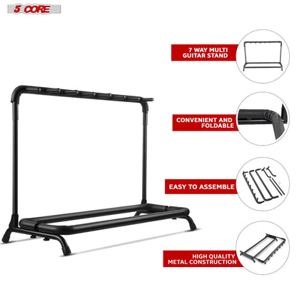 Support de guitare 5Core à 7 emplacements, rangement sécurisé au sol pour guitares électriques, acoustiques et Flying V.