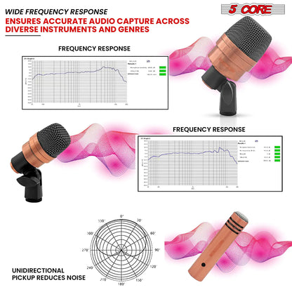 Microphone à condensateur XLR 5Core pour conga, caisse claire et toms, kit de batterie