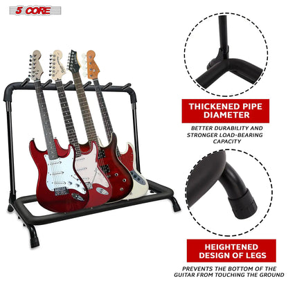 Rack à guitare 5Core à 5 emplacements - supports de guitare pour un rangement au sol sécurisé pour guitares électriques, acoustiques et Flying V