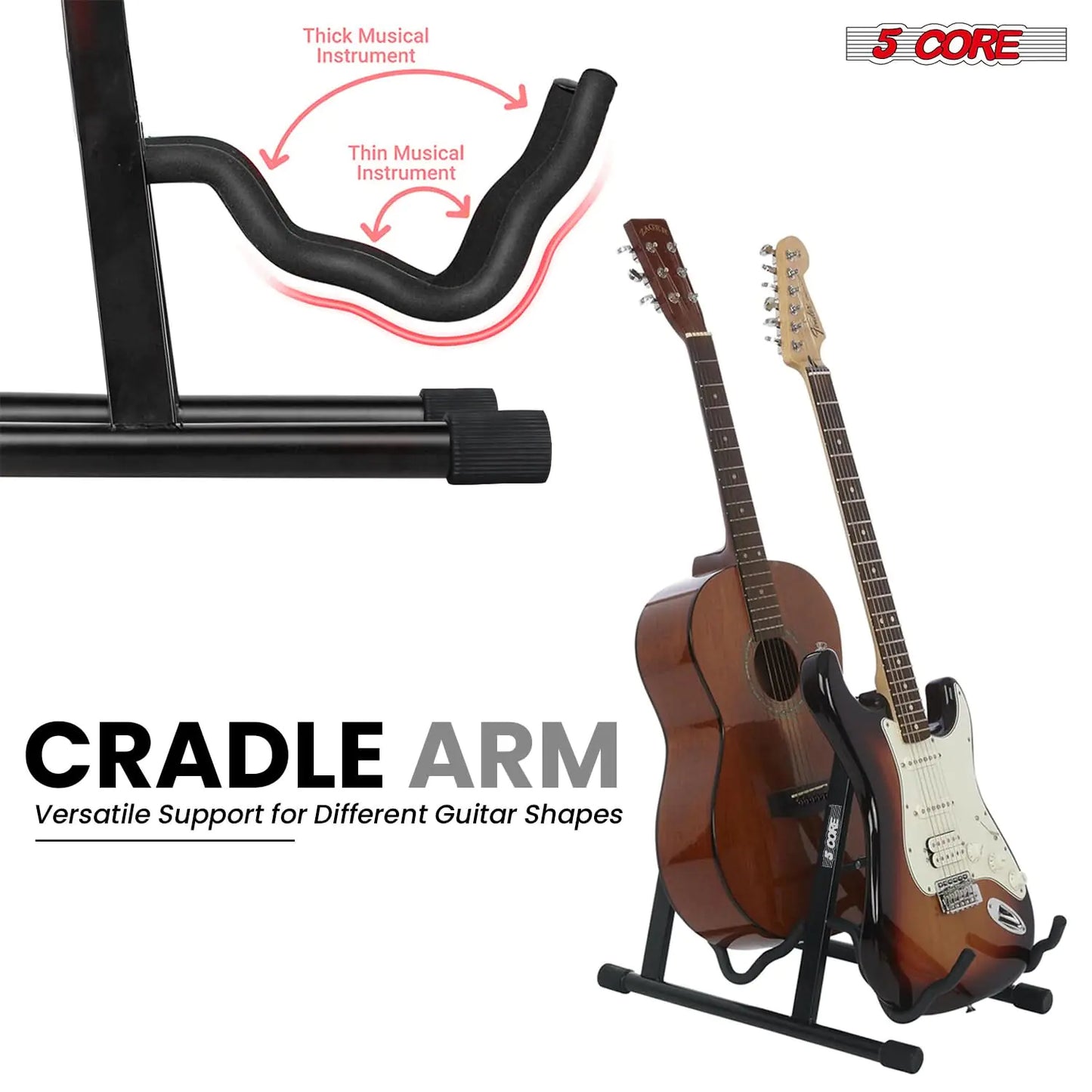 Support de guitare double 5Core, réglable au sol, cadre en A, pliable, pour guitares acoustiques et électriques, couleur noire