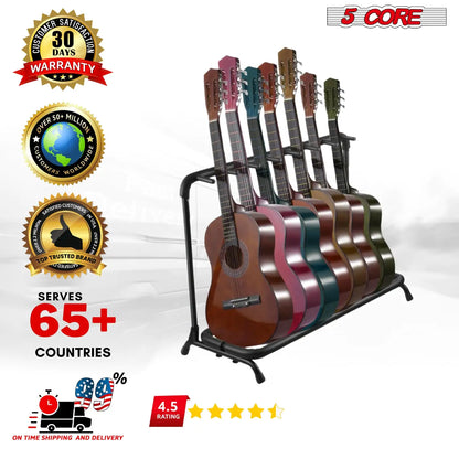 Support de guitare 5Core à 7 emplacements, rangement sécurisé au sol pour guitares électriques, acoustiques et Flying V.