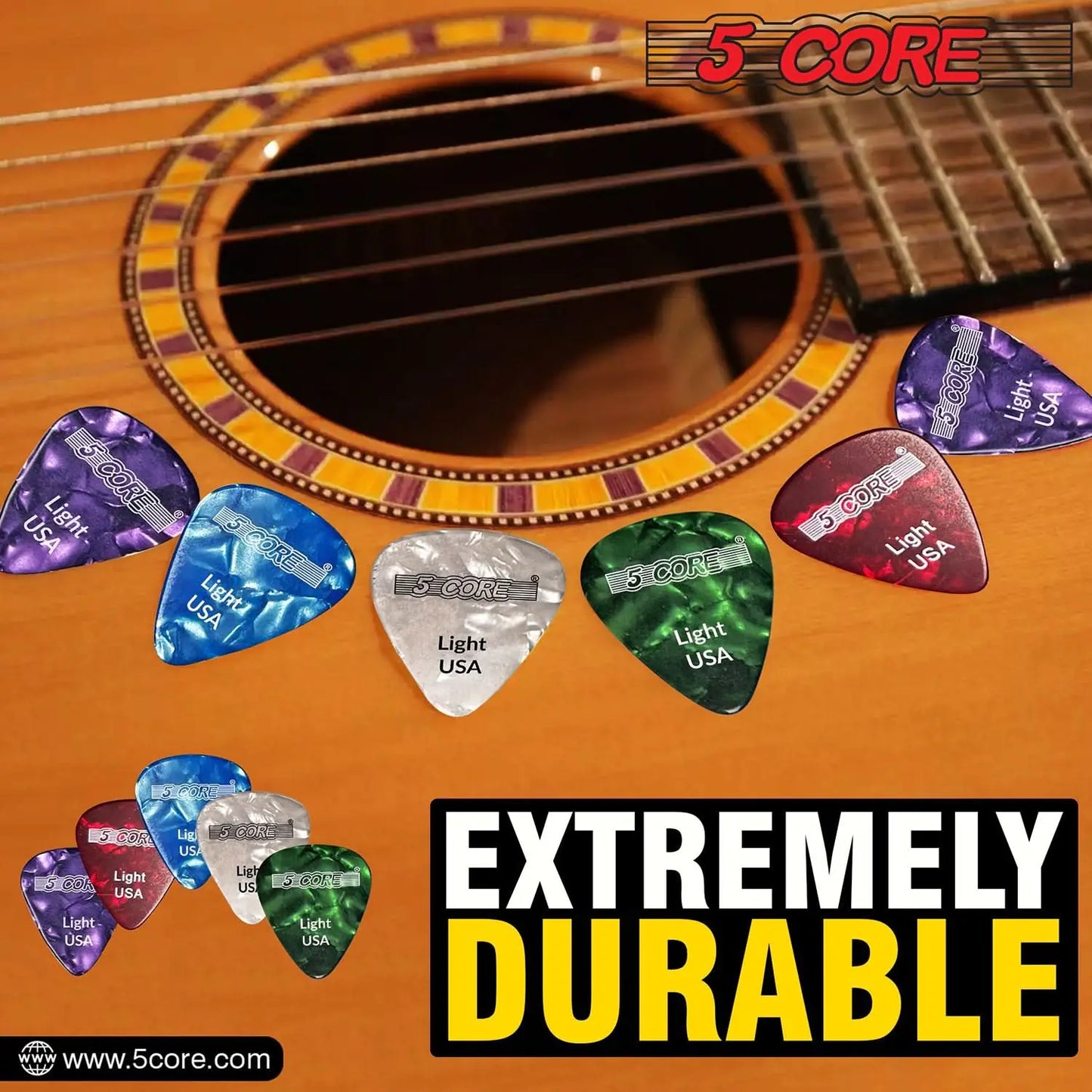 5Core Celluloid Guitar Picks, 0.46mm Lightweight Thickness - RGWPB Acoustic, Electric &amp; Bass Guitars.