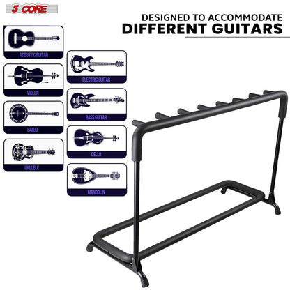 Support de guitare 5Core à 7 emplacements, rangement sécurisé au sol pour guitares électriques, acoustiques et Flying V.