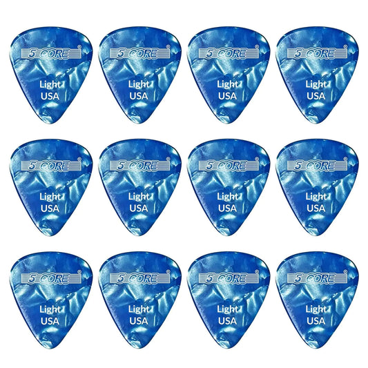 Médiators de guitare 5Core en celluloïd, épaisseur légère de 0,46 mm - Guitares acoustiques, électriques et basses BLEU.