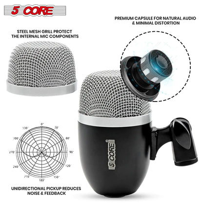 Microphone à condensateur XLR 5Core pour conga, caisse claire et toms, kit de batterie