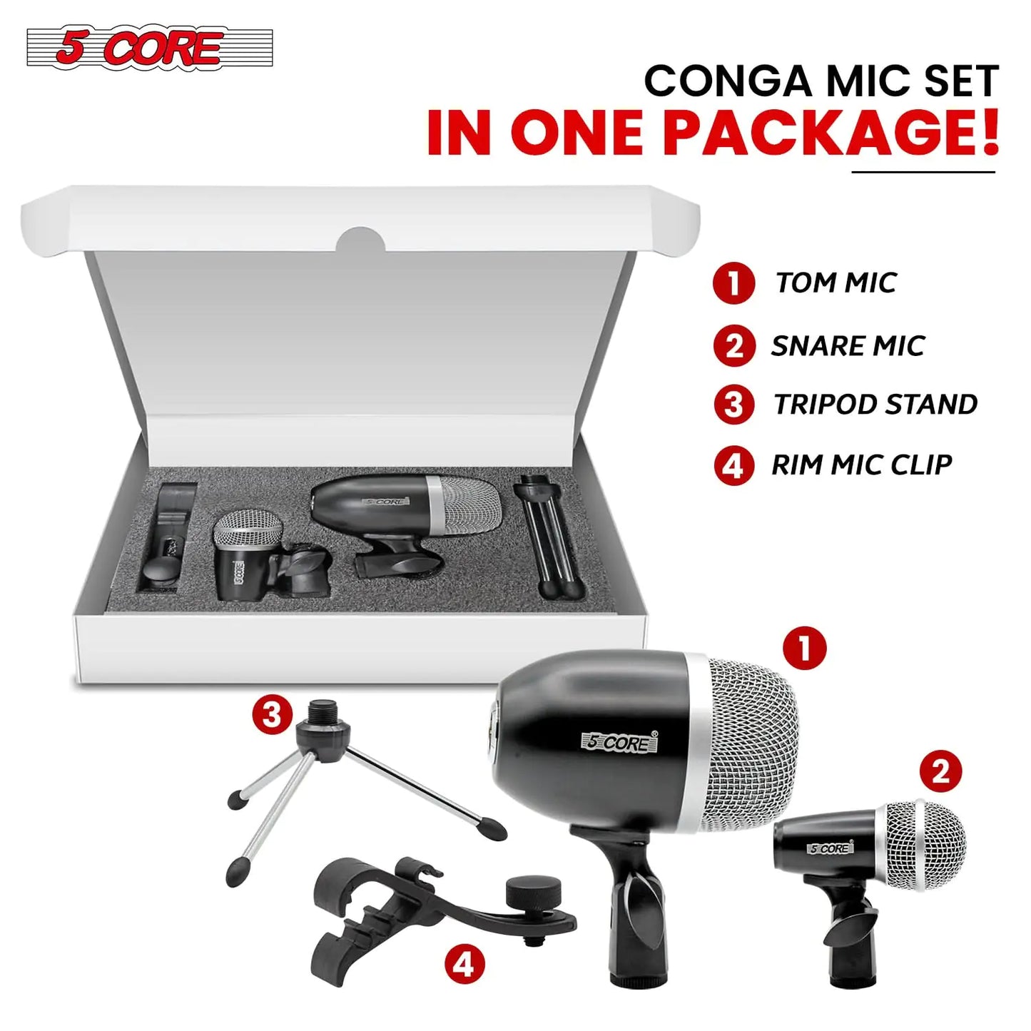 5Core XLR Condenser Microphone for Conga, Snare and Toms, Drum Kit BLACK