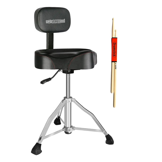 Tabouret de batterie rembourré 5Core avec dossier, siège de batteur pour adultes et enfants - NOIR