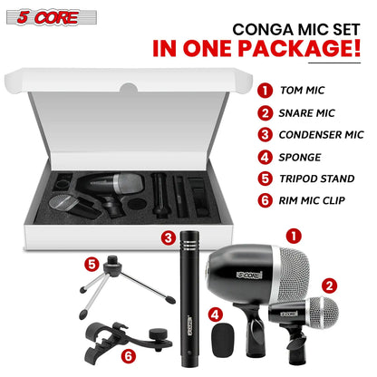 Microphone à condensateur XLR 5Core pour conga, caisse claire et toms, kit de batterie