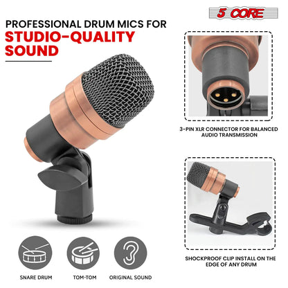 Microphone à condensateur XLR 5Core pour conga, caisse claire et toms, kit de batterie