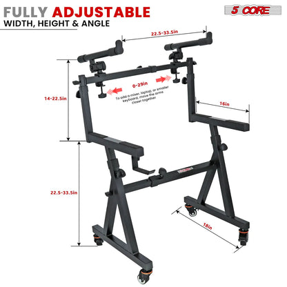Support de clavier 5Core à 2 niveaux, style en Z, ajustable pour piano électrique, avec roulettes