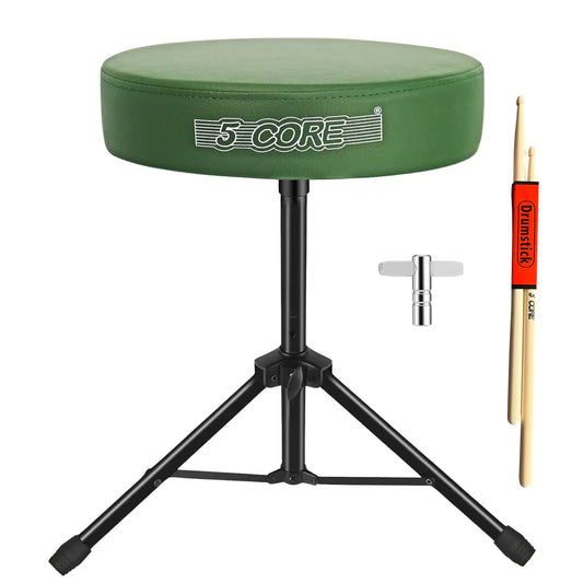 Tabouret de batterie ajustable 5Core, siège rembourré pour batteur, pour adultes et enfants, vert foncé.