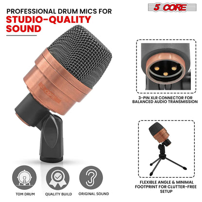 Microphone à condensateur XLR 5Core pour conga, caisse claire et toms, kit de batterie