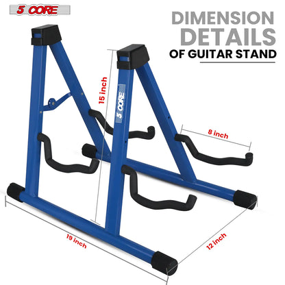 Support de guitare double 5Core, sur pied, réglable, en A, pliable, pour guitares acoustiques et électriques, de couleur bleue.