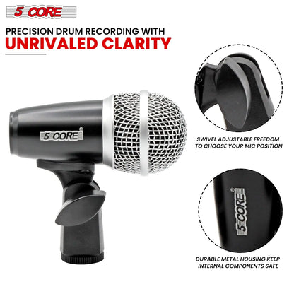 5Core XLR Condenser Microphone for Conga, Snare and Toms, Drum Kit BLACK