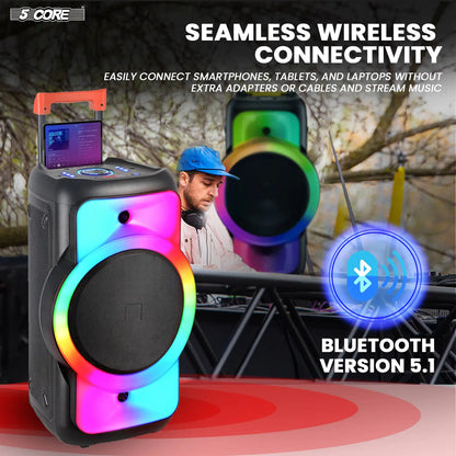 5Core Bluetooth Party Speaker 12 inch PA RGB Partybox Karaoke Machine + 2 Wireless Mic