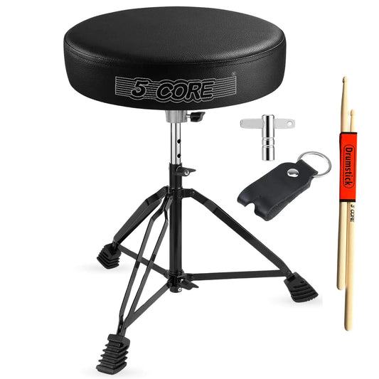 Tabouret de batterie rembourré 5Core, siège ajustable pour batteur pour adultes et enfants, NOIR