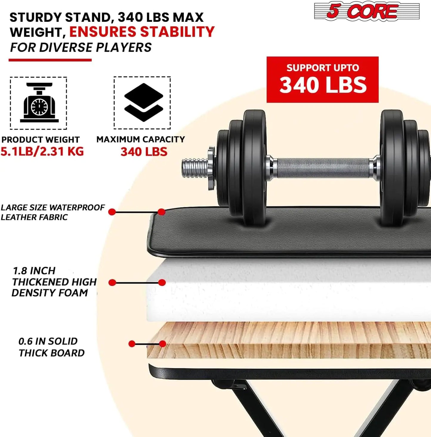 Support de clavier 5Core ajustable, style en Z, élévateur de piano + banc de clavier/piano NOIR