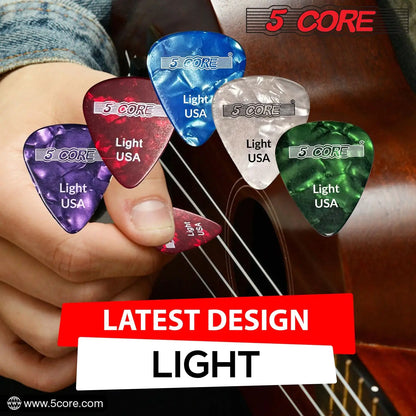 5Core Celluloid Guitar Picks, 0.46mm Lightweight Thickness - RGWPB Acoustic, Electric &amp; Bass Guitars.