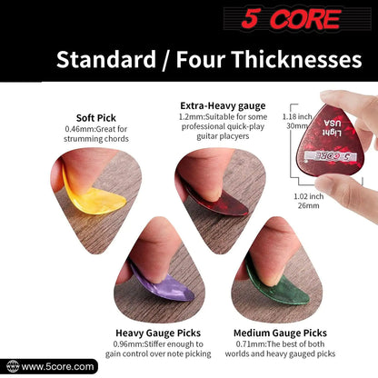 5Core Celluloid Guitar Picks, 0.46mm Lightweight Thickness - RGWPB Acoustic, Electric &amp; Bass Guitars.