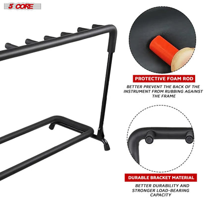 Support de guitare 5Core à 7 emplacements, rangement sécurisé au sol pour guitares électriques, acoustiques et Flying V.