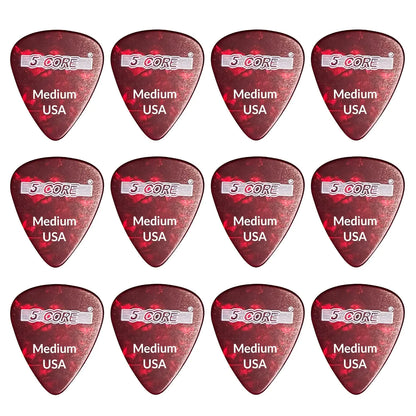 5Core 0.71mm Celluloid Guitar Picks - Medium Thickness - Acoustic, Electric and Bass Guitars - RED.