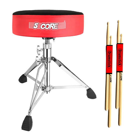 Tabouret de batterie rembourré 5Core pour guitare, siège de batteur pivotant et ajustable, chaise de musique en velours rouge.