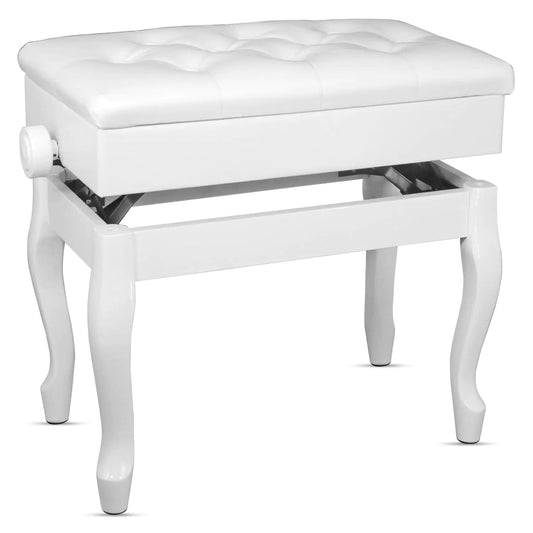 Banc de piano 5 Core en bois, hauteur ajustable, tabouret robuste pour clavier avec rangement, coloris blanc