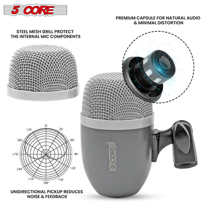 Microphone à condensateur XLR 5Core pour conga, caisse claire et toms, kit de batterie