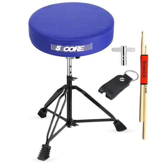 Tabouret de batterie rembourré 5Core, siège ajustable pour batteur pour adultes et enfants, BLEU