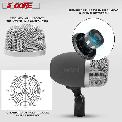 Microphone à condensateur XLR 5Core pour conga, caisse claire et toms, kit de batterie