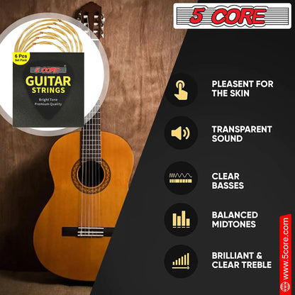 5Core Cordes de Guitare Acoustique 0.010-0.047 Jauge en Acier, Haute Résistance avec Tonalité Brillante pour Guitares 6 Cordes