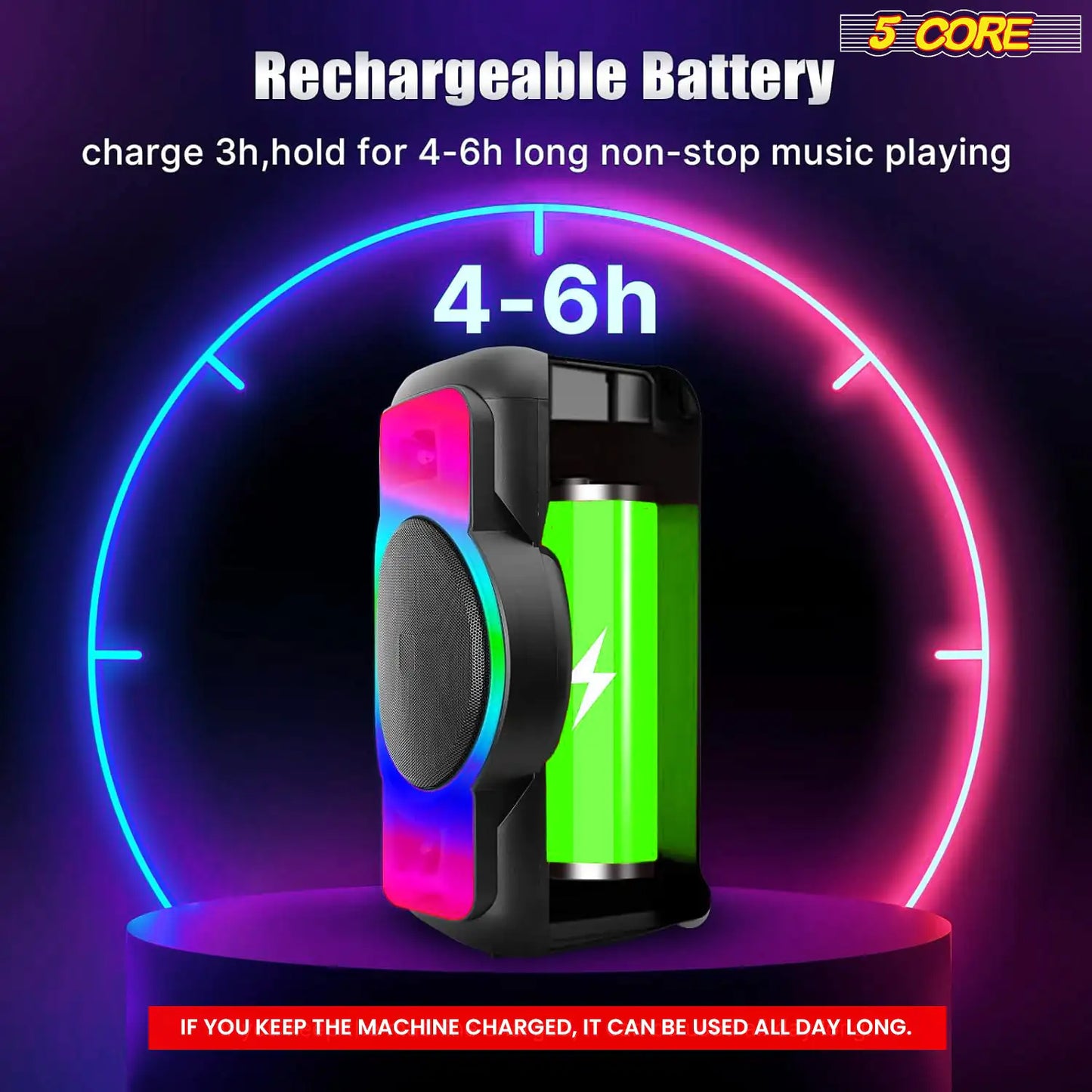 5Core Bluetooth Party Speaker 12 inch PA RGB Partybox Karaoke Machine + 2 Wireless Mic